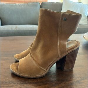UGG Brown Suede Open-Toe Block Heel Ankle Boots